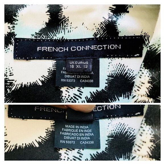 NWT French Connection fit & flare cotton mini dress. size 12, Gray, blue‎ print - Picture 5 of 11